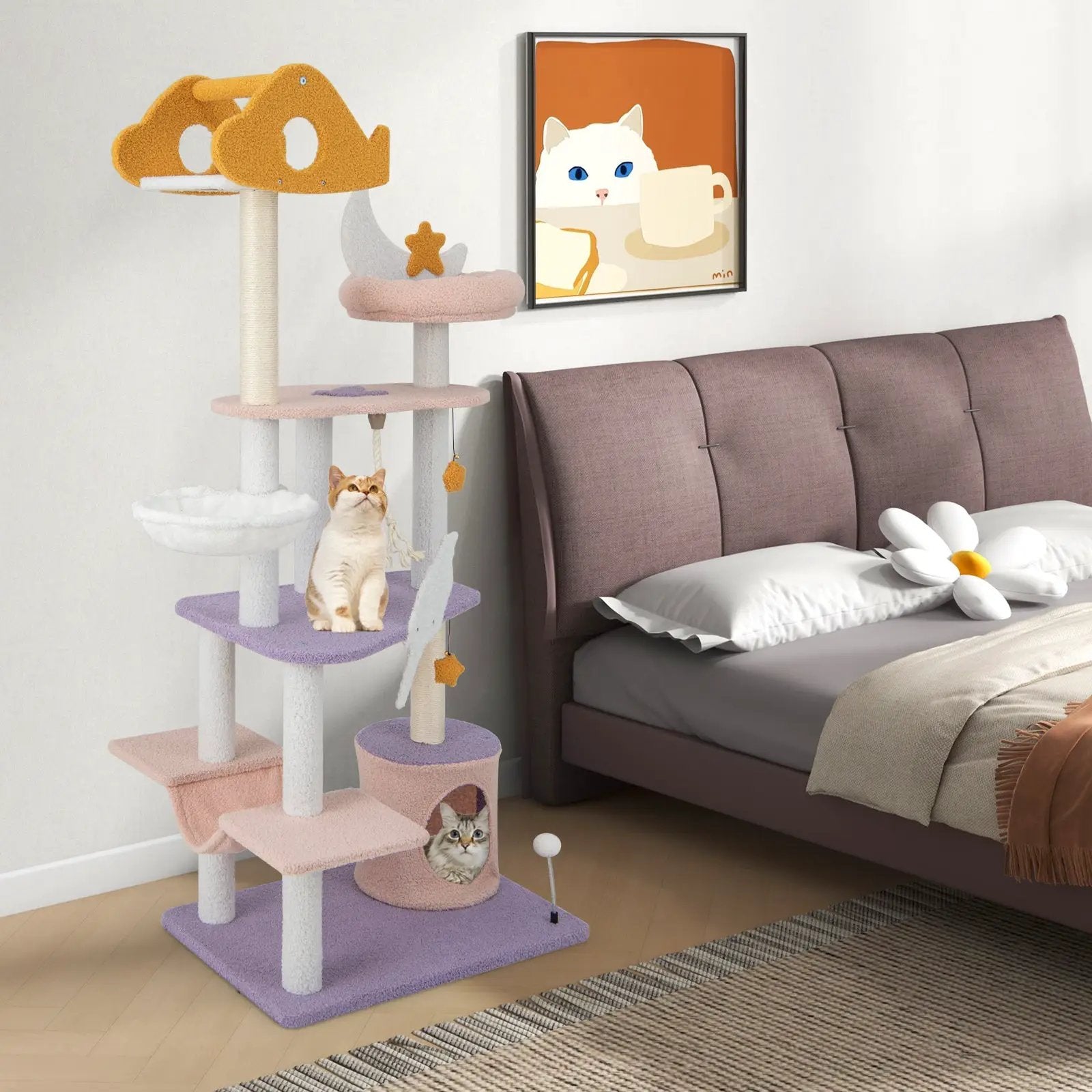 DirectDeals 66 Inch Purple Multi-Level Cat Tree With Sisal Scratching by DirectDeals