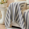 Load image into Gallery viewer, Chenille sofa cover with gray chevron pattern and fringed ends

