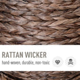 Bild in Galerie-Betrachter laden, Rattan wicker close-up texture in dark brown, interwoven natural fibers.
