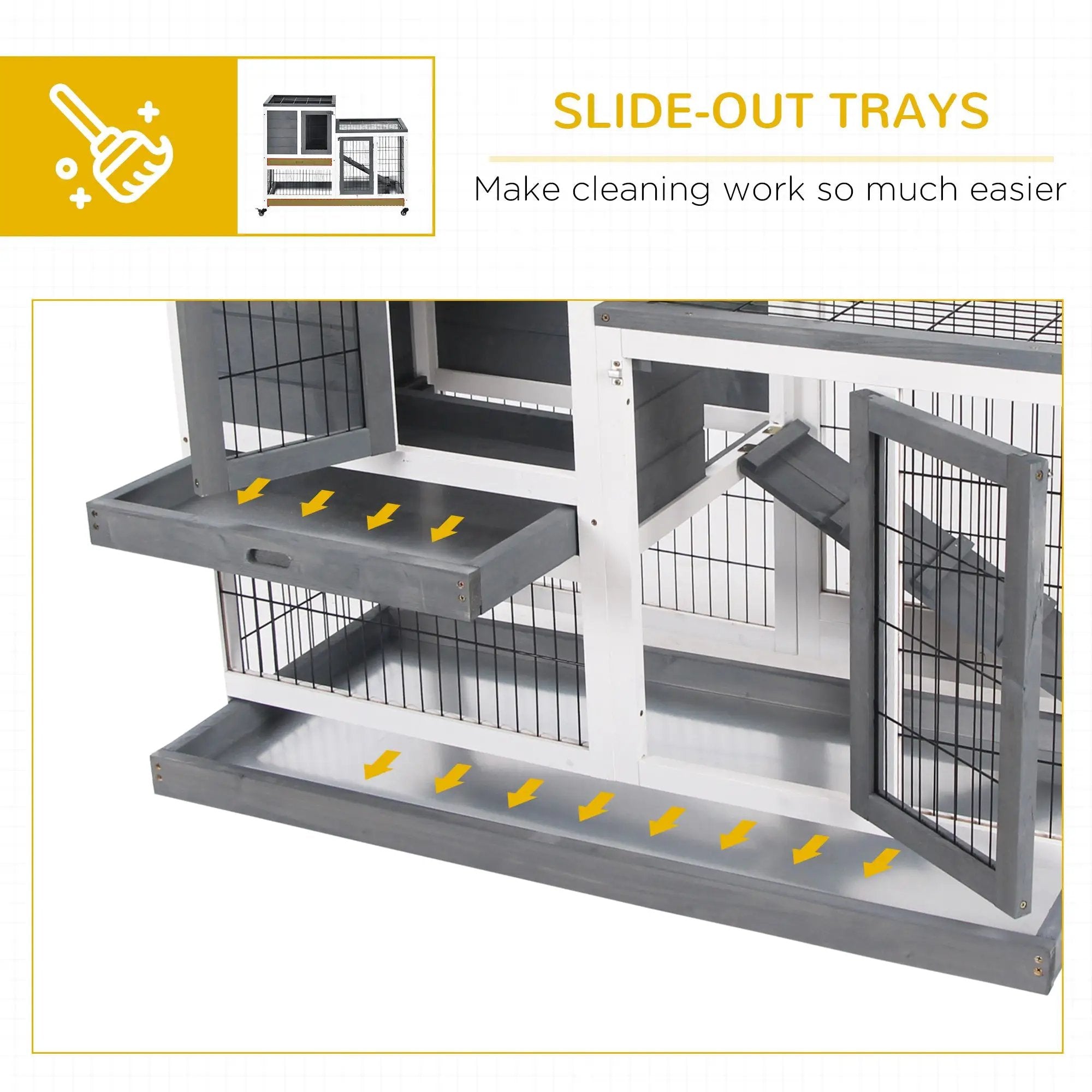 PawHut wooden rabbit hutch elevated bunny cage with slide-out trays