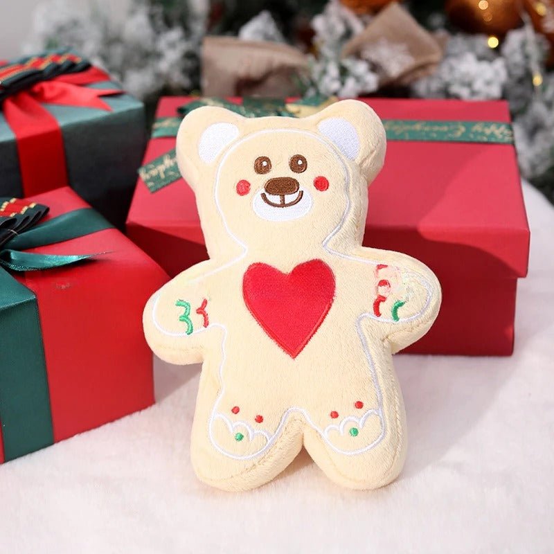 Christmas Plush Squeaky Dog Toy – Tree, Snowman or Gingerbread Bear – photo 2
