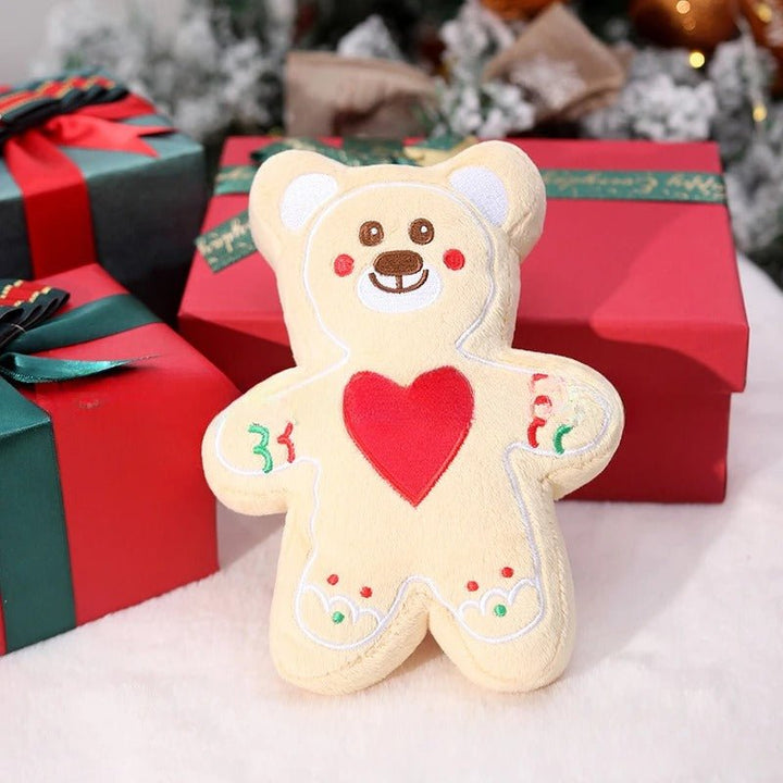 Christmas Plush Squeaky Dog Toy – Tree, Snowman or Gingerbread Bear – photo 2