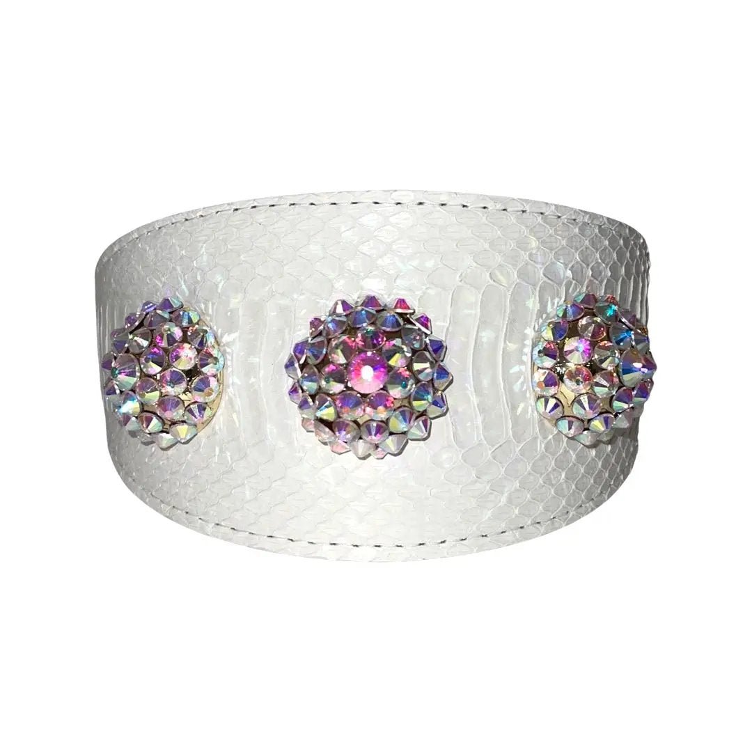 Pawswag Matte White Snake Collar With Swarovski Rivets by Allysa Payne Beverly Hills