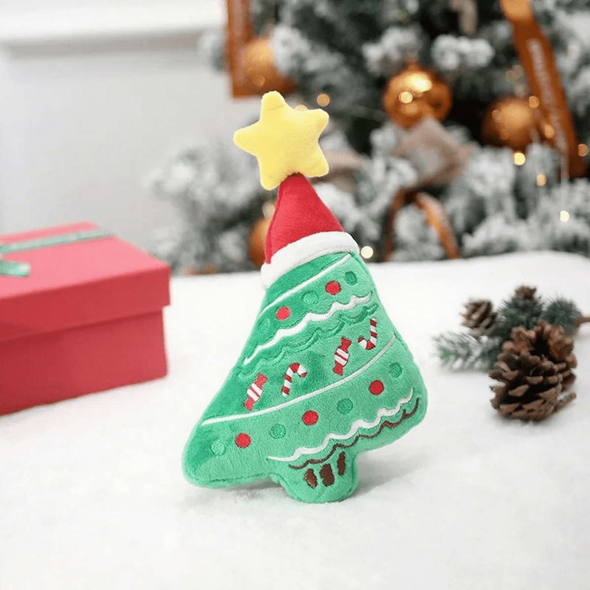 Christmas Plush Squeaky Dog Toy – Tree, Snowman or Gingerbread Bear