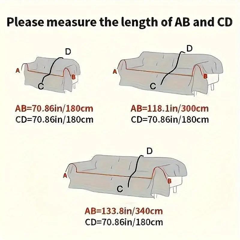 Boho Couch Cover by topspet, ultra-soft all-season chenille fabric; sofa AB and CD measurement diagram.