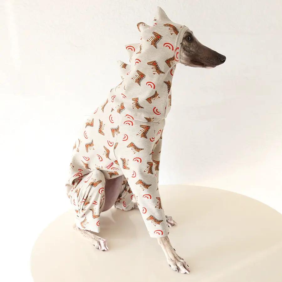 SOCKPET Whippet and Greyhound Dinosaur Cotton Pajamas for dogs in cream with dinosaur print