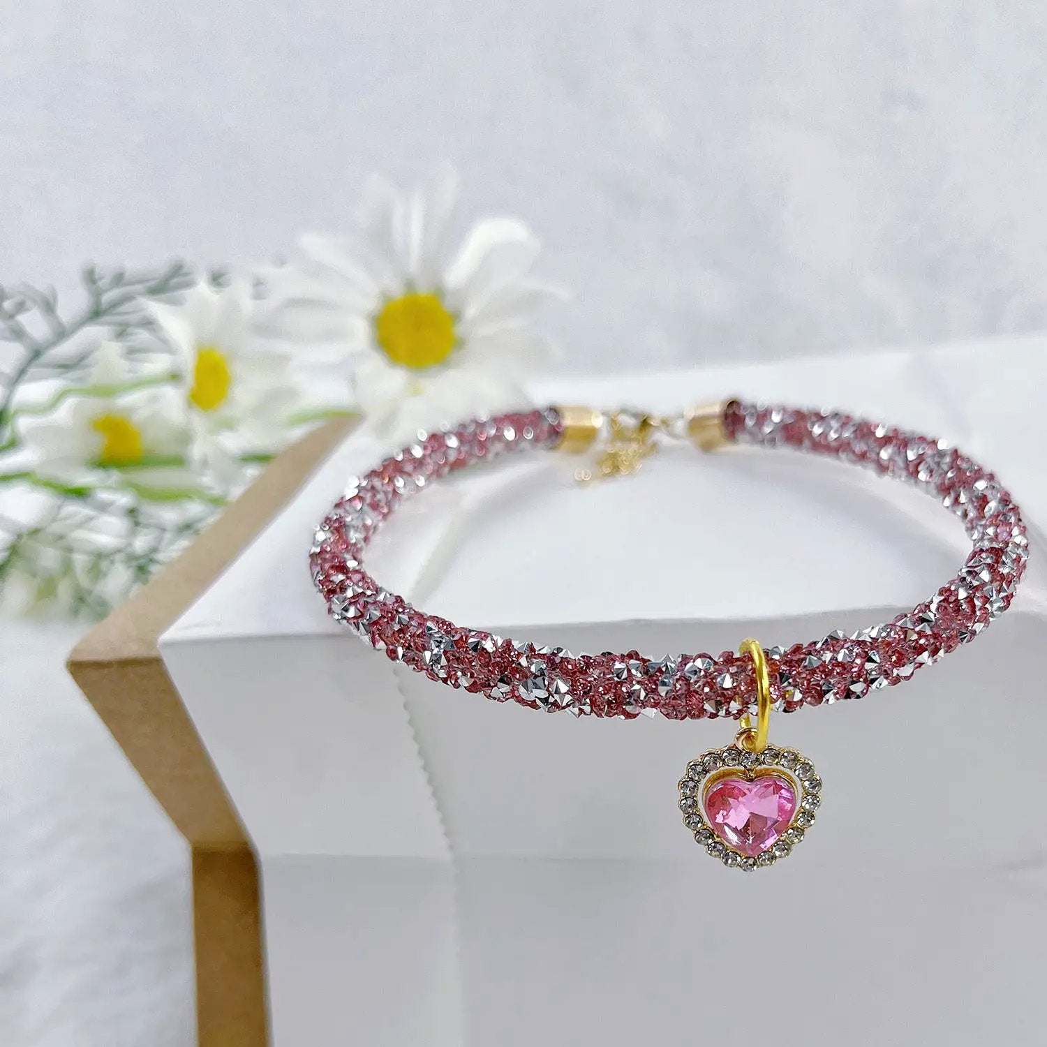 Cat Collar Heart Jewel Pendant Party Reflex Rhinestone Necklace by My Store