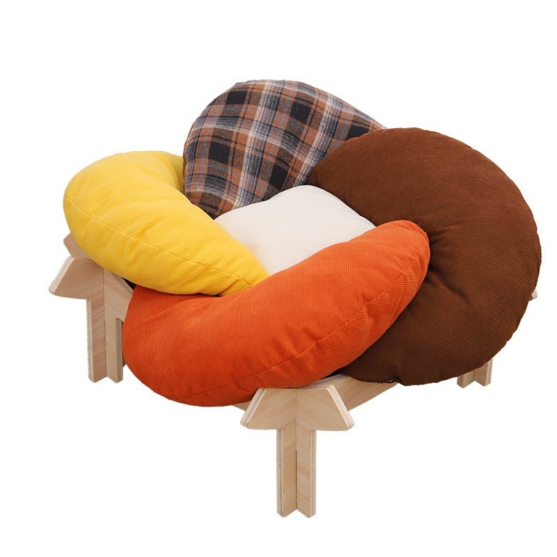 Warm-color petal bed on white background
