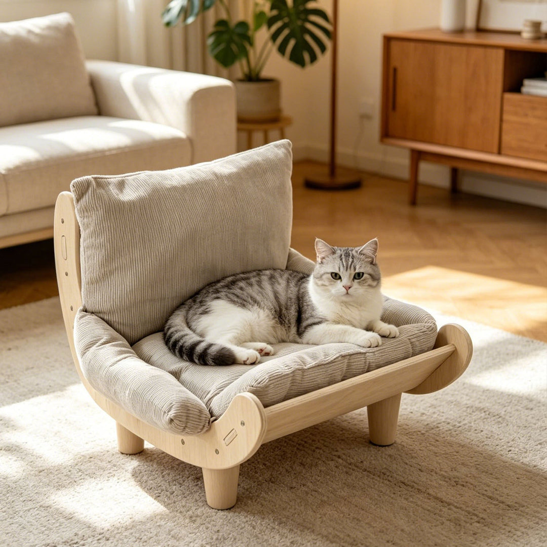 Tabby cat on lounge chair