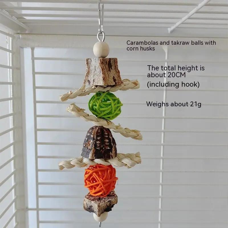 Yangtao Natural Parrot Chew Toys Bird Cage Stand Rod Accessories Vine Ball Corn Core Durable Wood Material Set by Sell My Stuff