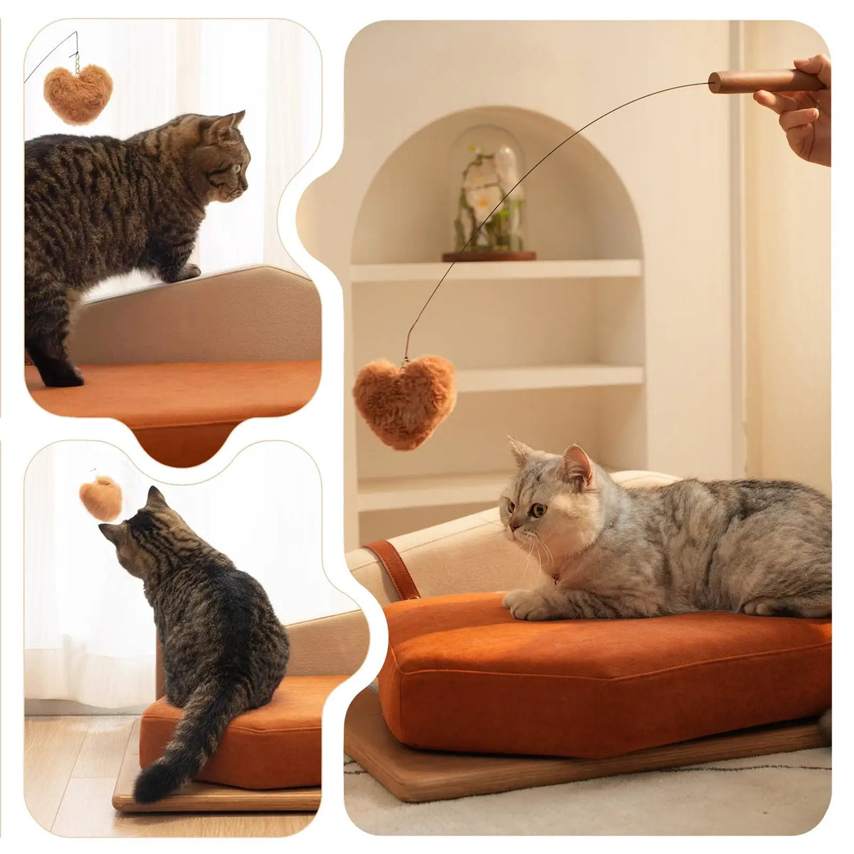 Wooden Pet Bed for Cats & Dogs with orange cushion