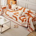 Load image into Gallery viewer, Boho Couch Cover topspet, ultra-soft all-seasons chenille with orange-and-white abstract print on sofa
