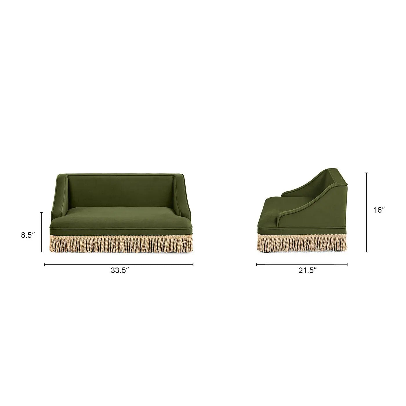 Duchess 33' Medium Princess Pet Bed Sofa with Fringe Skirt, Olive Green Velvet by HouseOfZazla