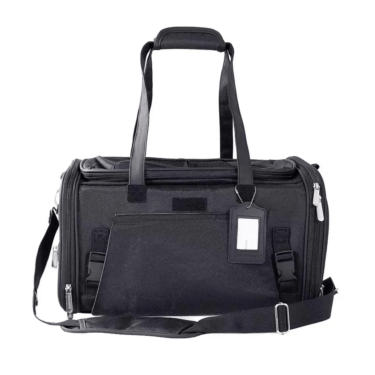 Mr. Peanut's Gold Series Expandable V3.0 Pet Carrier, black fabric with dual top handles and shoulder strap
