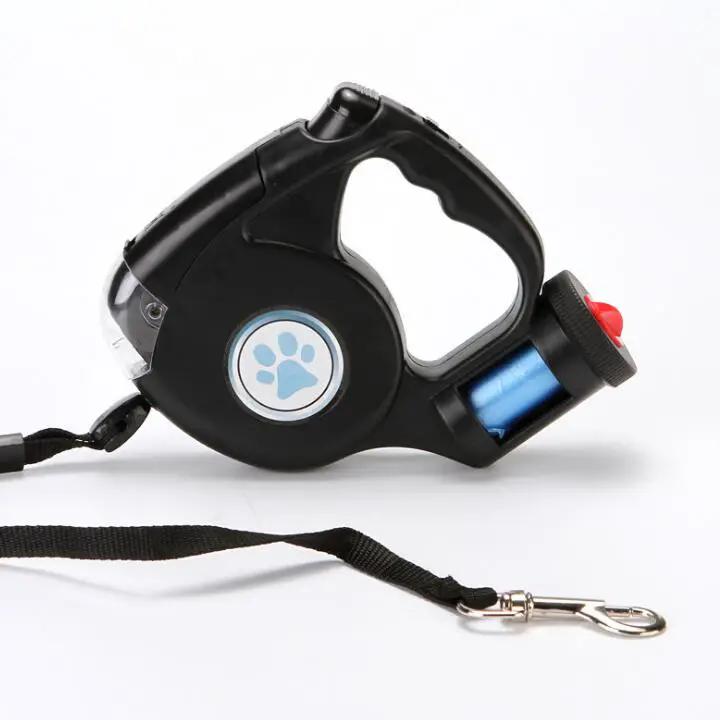 Retractable Dog Leash With Built In LED Flashlight 4.5M Nylon Heavy Duty Strong Tether For Walk Black by Pawpampered