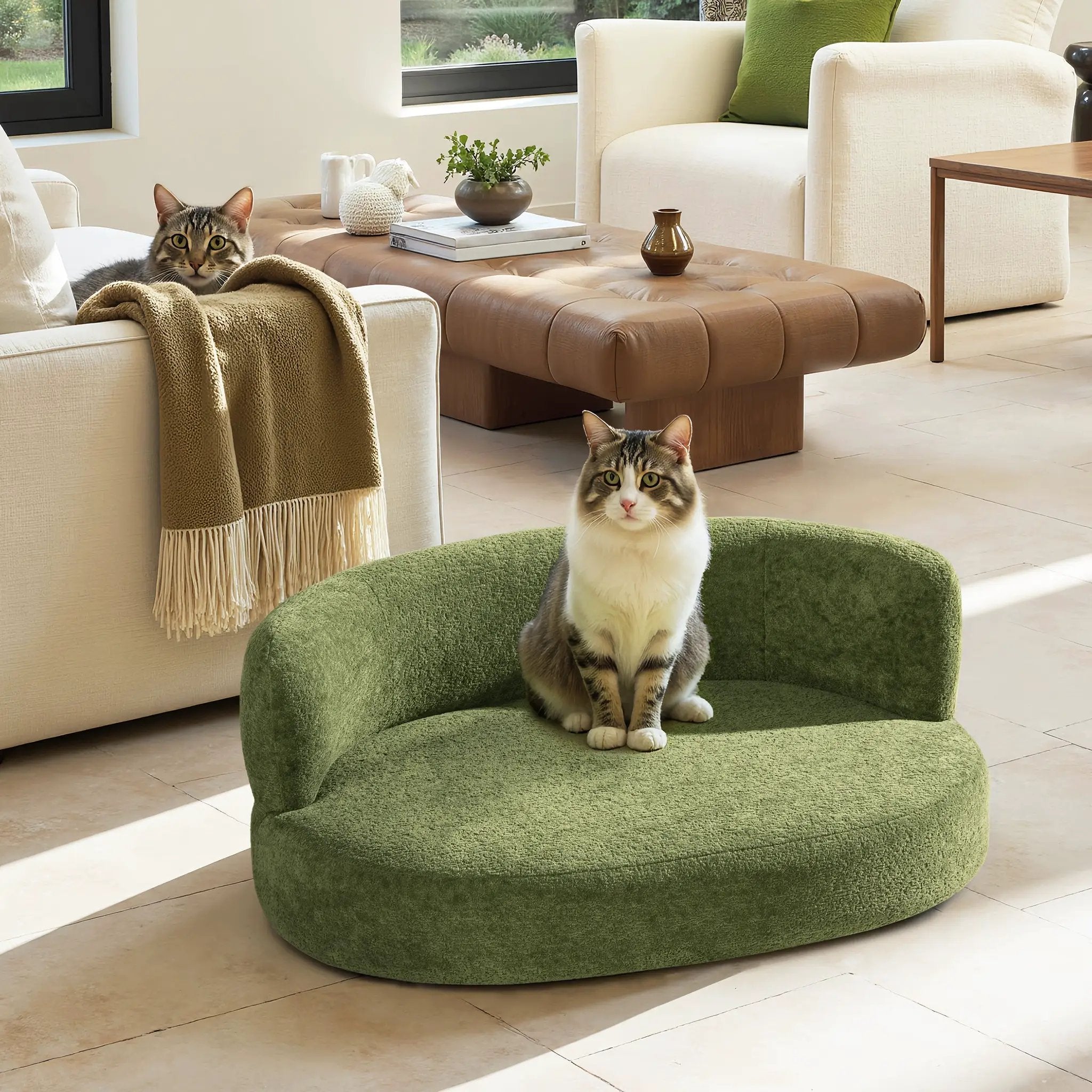 Shep 36' Curved Dog Sofa Bed Medium Moss Green Fleeced Teddy by HouseOfZazla