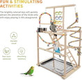 Load image into Gallery viewer, Bird playground playstand for small to medium birds in natural wood with ladders, rope perches and swings (2 birds)
