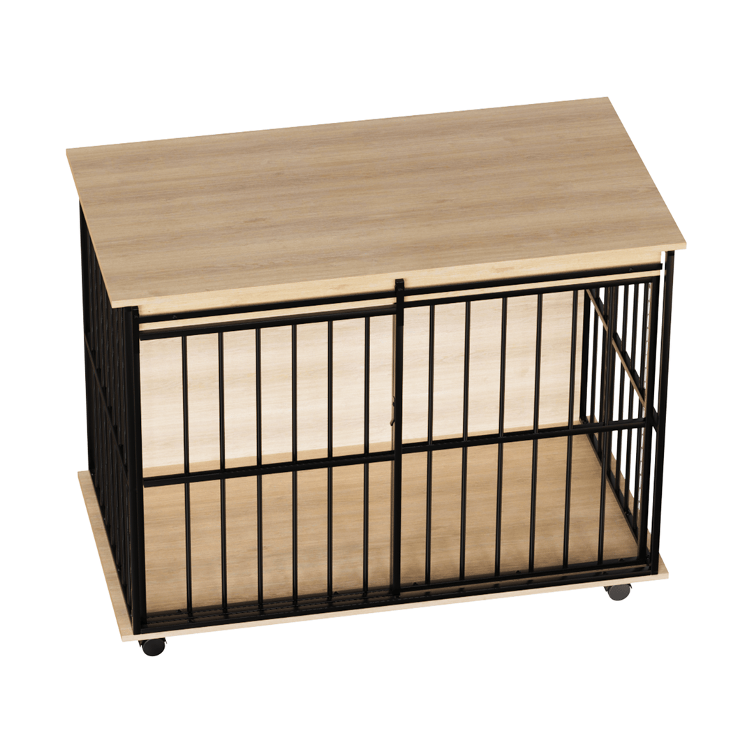 Large wooden dog crate furniture by Sangria Beech with removable tray and secure doors