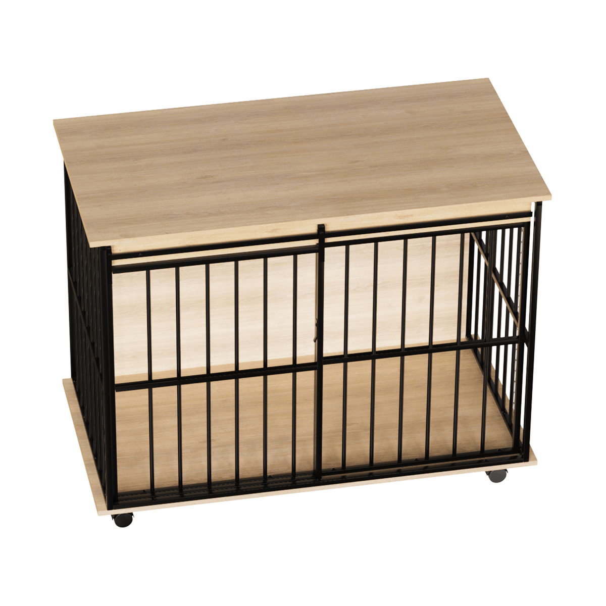 Large wooden dog crate furniture by Sangria Beech with removable tray and secure doors