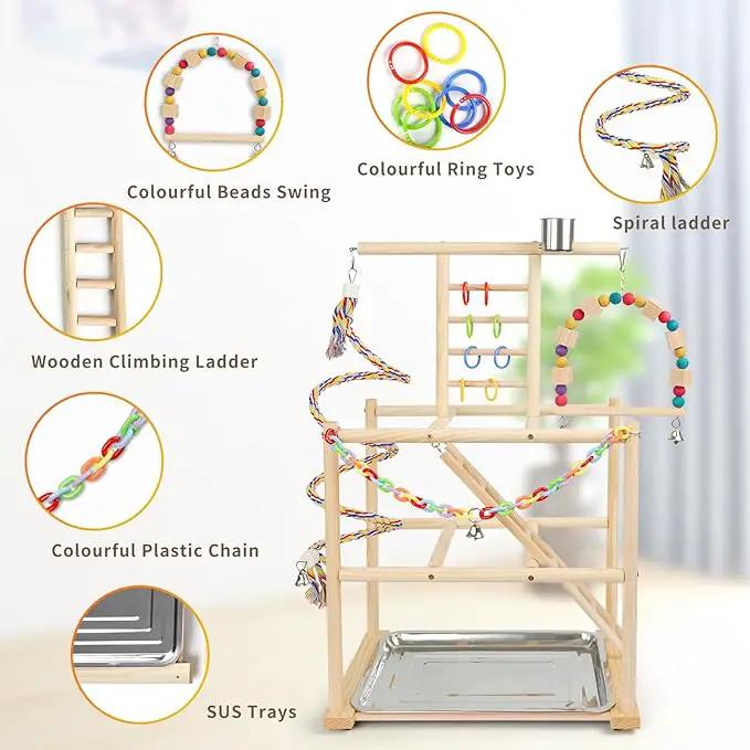 Bird Playground PawMart wooden playstand for small–to–medium birds with ladders and perches
