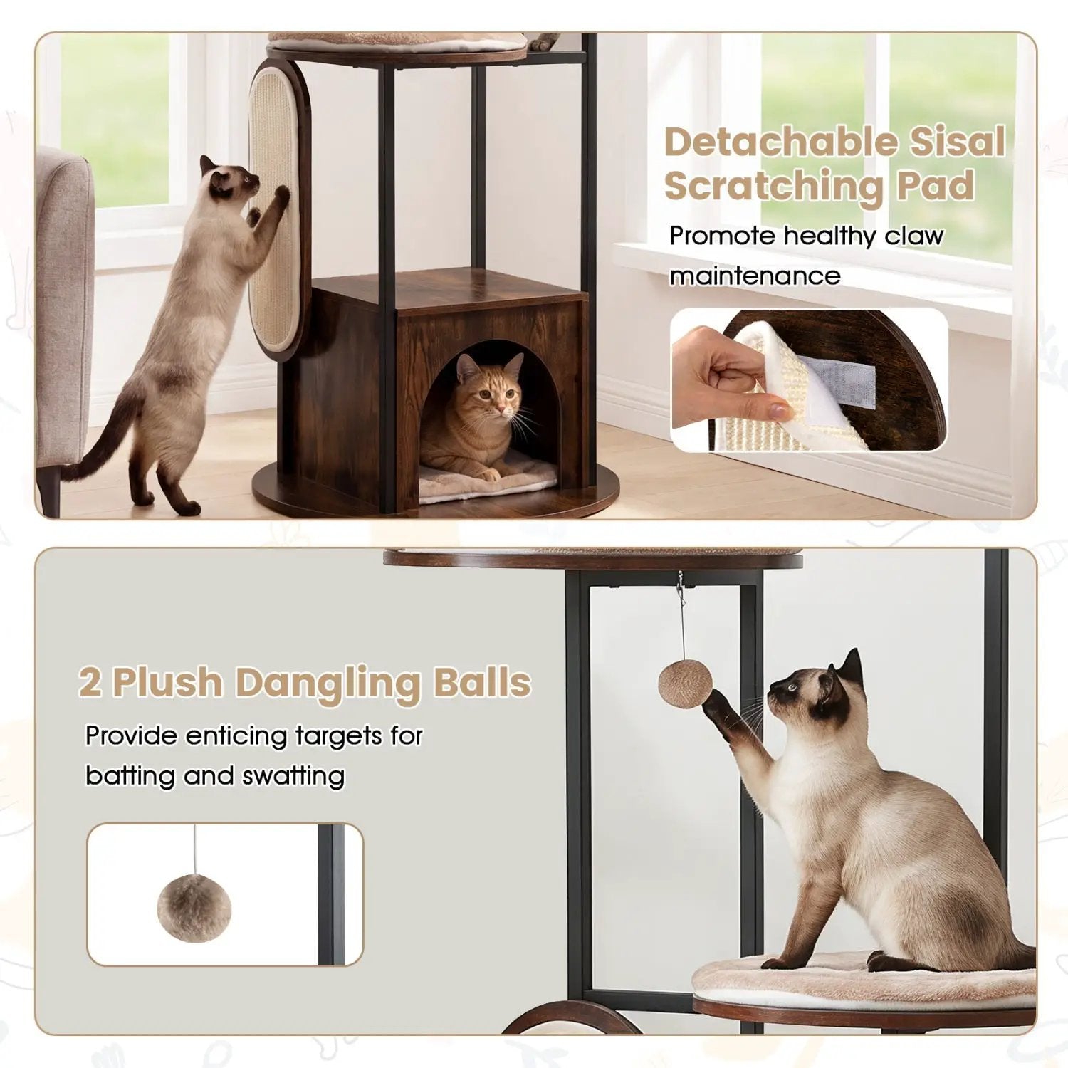 72-Inch Multi-Level Cat Tree by DirectDeals, wood finish with black metal frame and condo perches