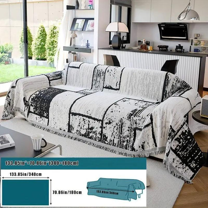 Luxury pet sofa cover by topspet; white with bold black abstract pattern, non-slip and machine washable.