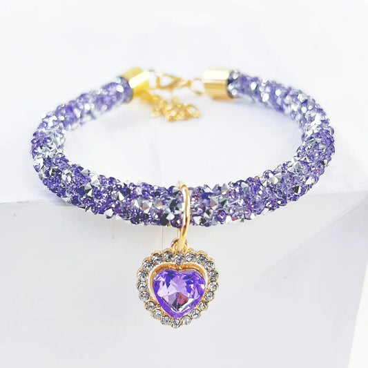 Cat Collar Heart Jewel Pendant Party Reflex Rhinestone Necklace by My Store
