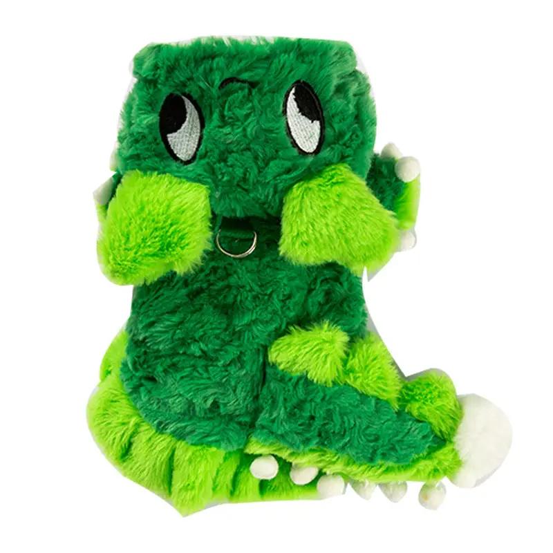 Dinosaur plush toy by Pet Zen for small dogs, bright green and soft