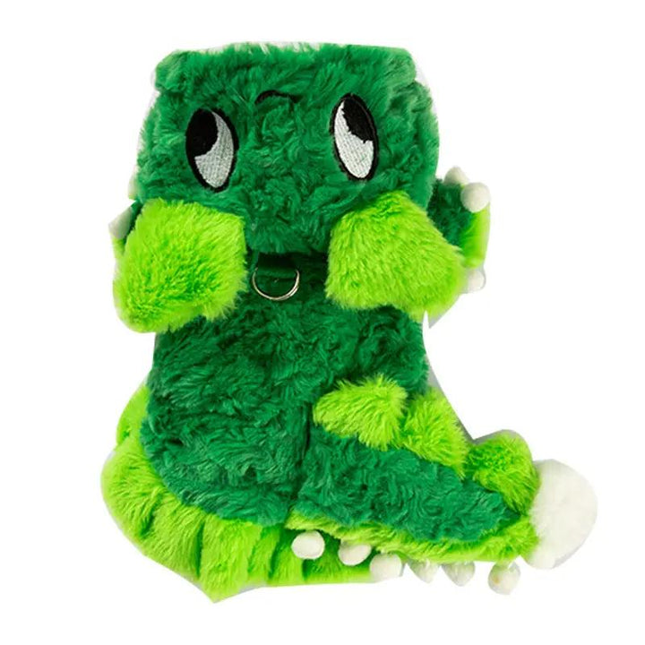 Dinosaur plush toy by Pet Zen for small dogs, bright green and soft