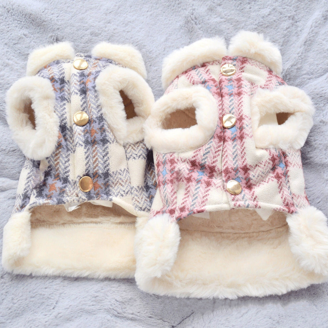 Plaid Fleece-Lined Dog Vest with Leash Ring