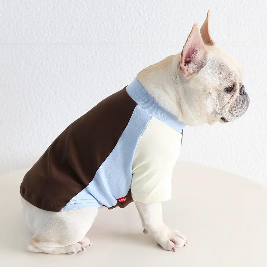 Pug & Frenchie Color-Block Tank for dogs in brown, light blue and cream by SOCKPET.