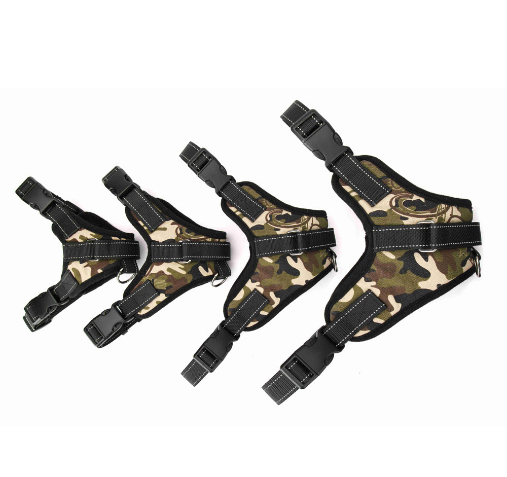 Camouflage harness shown in four sizes