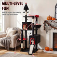 Load image into Gallery viewer, 75 Inch Gothic Cat Tree by DirectDeals, black plush with 2 condos and top perch; 2 cats
