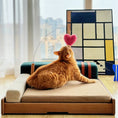 Load image into Gallery viewer, Modern wooden pet bed for cats and dogs by Home Furnishers with beige cushions and light wood frame.
