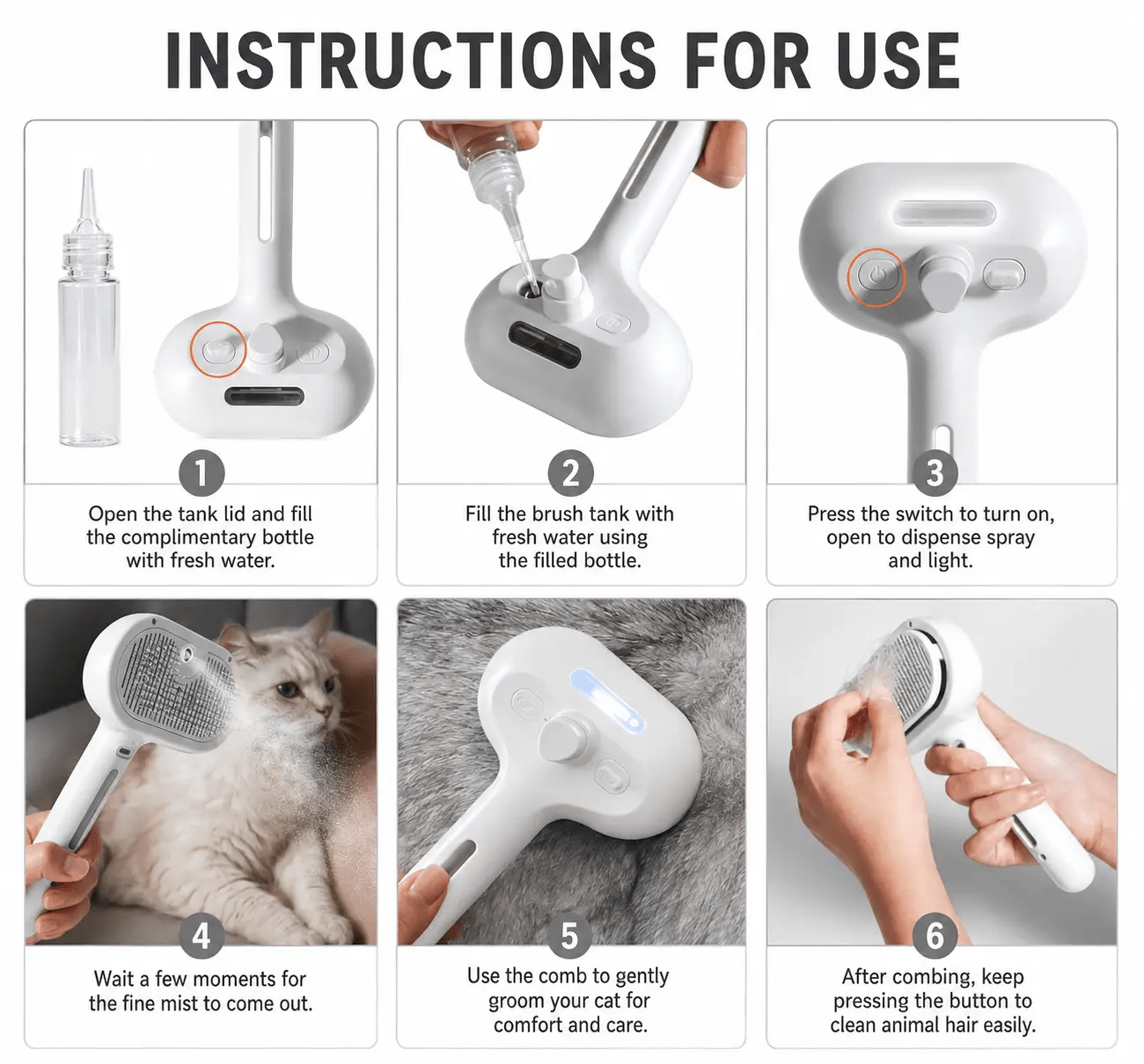 Electric Water Mist Pet Grooming Brush for Cats & Dogs