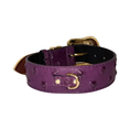 Load image into Gallery viewer, Glamorous boysenberry embossed Italian leather collar with gold hardware and Swarovski crystals
