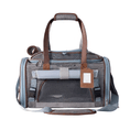 Load image into Gallery viewer, Mr. Peanut's Gold Series Expandable V3.0 Pet Carrier, gray fabric with brown trim and blue zippers, air travel approved
