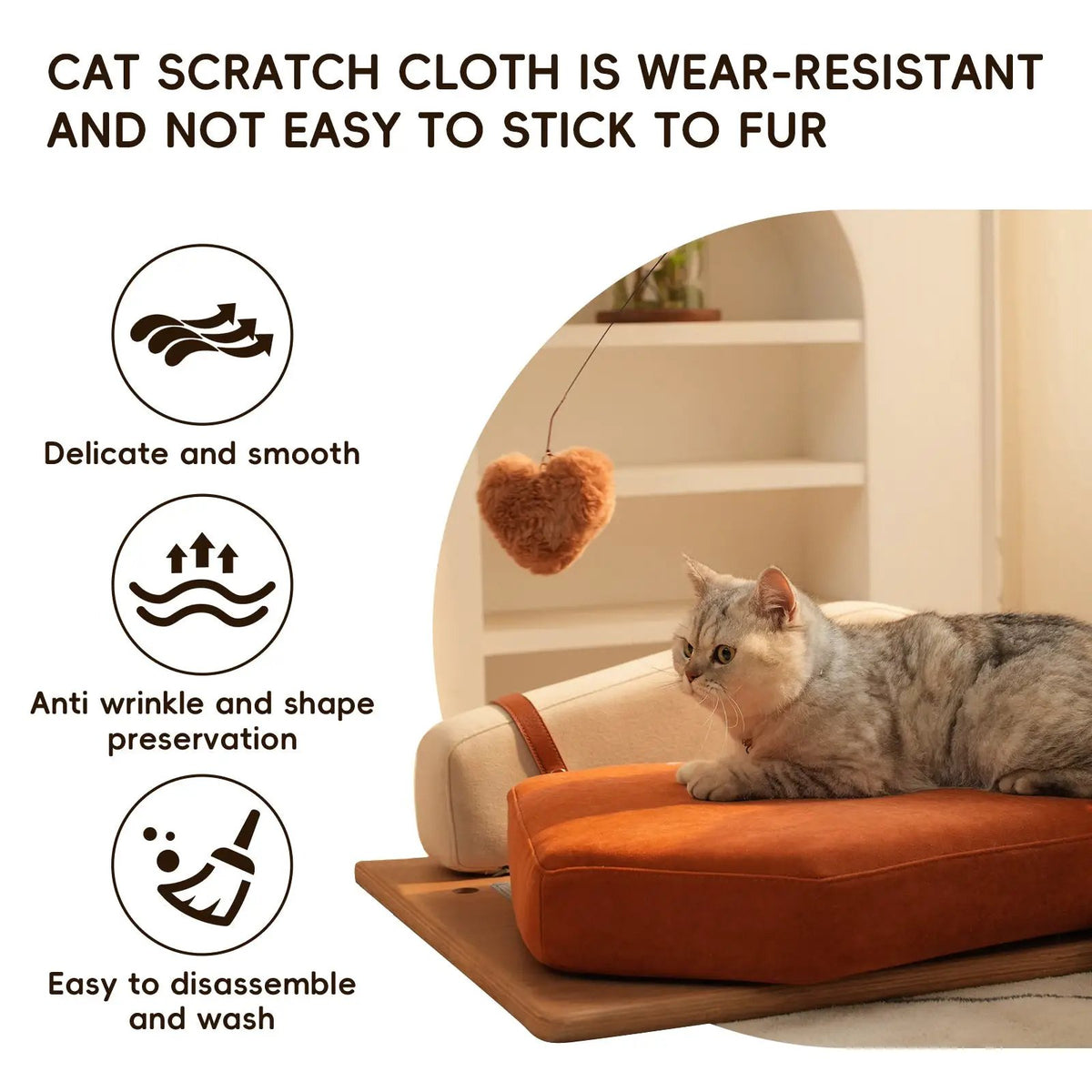 Wooden pet bed for cats and dogs with an orange cushion by Home Furnishers.