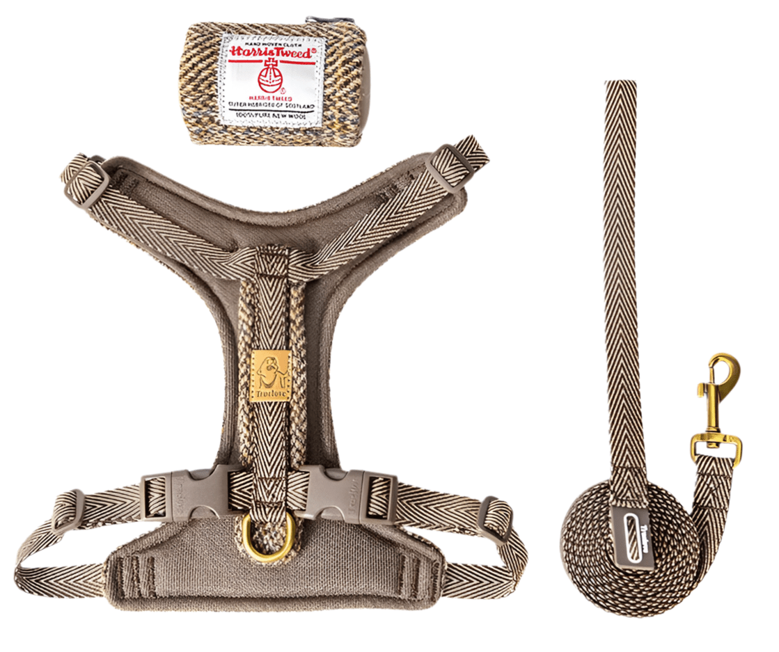 TrueLove Harris Tweed Dog Harness, Leash & Poop Bag Set TLH2912