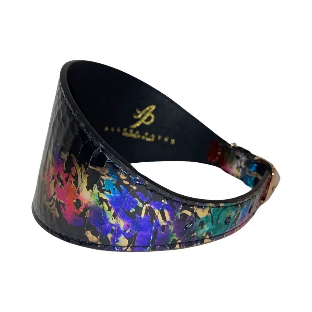 3-inch wide multi-color Art Deco snake collar by Allysa Payne Beverly Hills with gold buckle