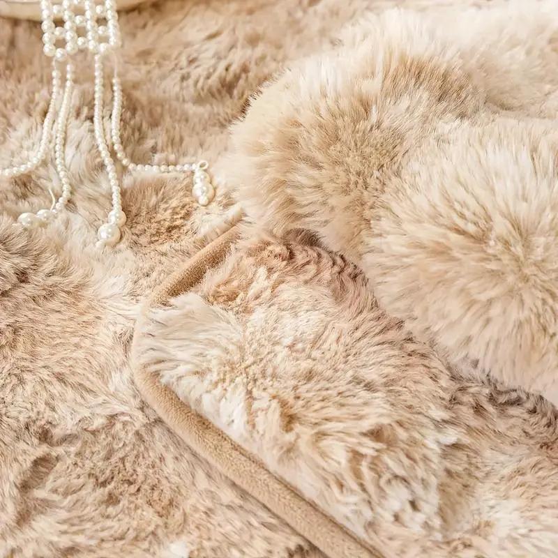 Luxurious Gradient Velvet Sofa Cover, plush beige faux fur texture