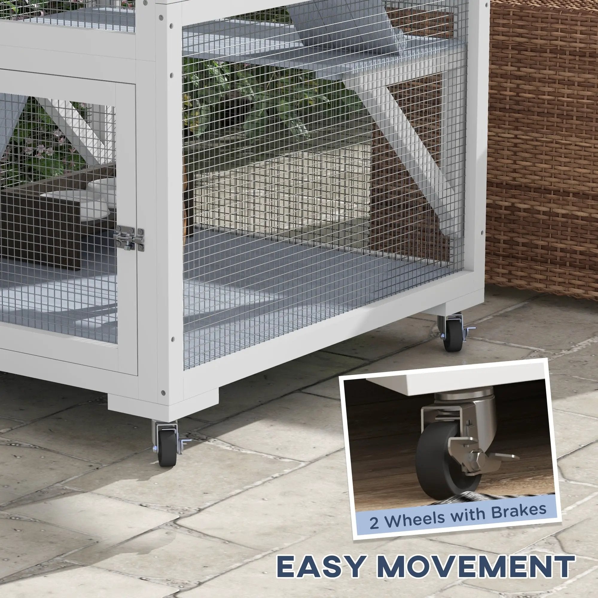 Catio outdoor cat enclosure on wheels with hammock and mesh sides, gray