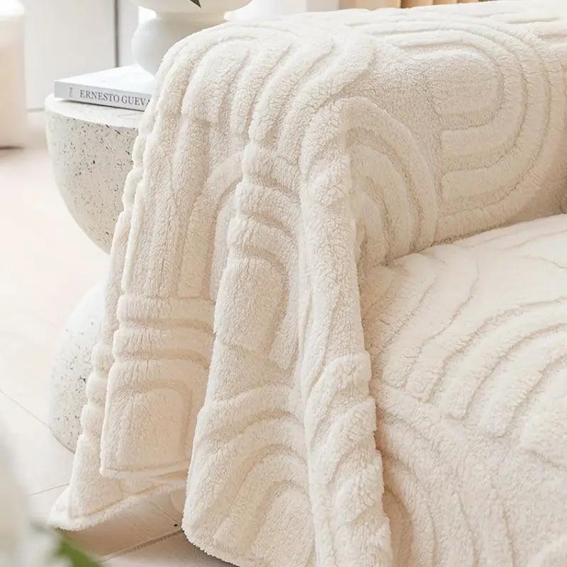 Luxurious Four Seasons Jacquard Slipcover in cream plush for sofa