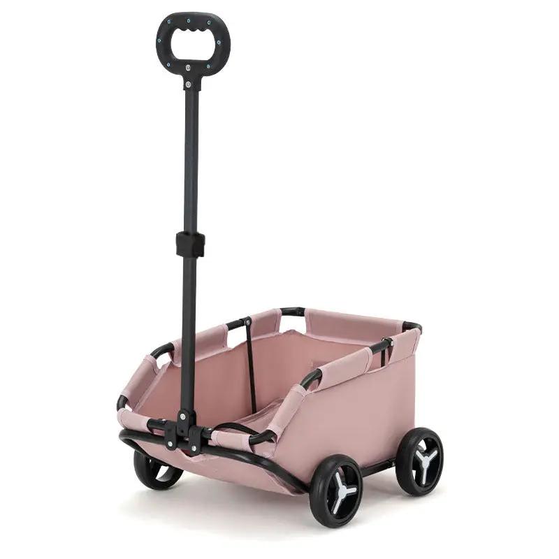Pet Zen small pet stroller cart in pink fabric with foldable design and four wheels