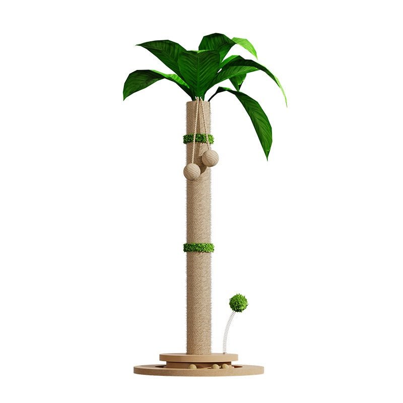 Tall leafy scratching post with hanging balls
