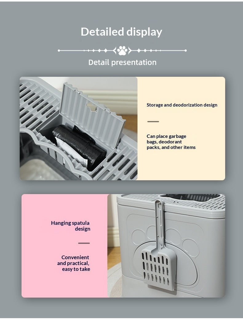 Scoop hanger and top storage compartment details