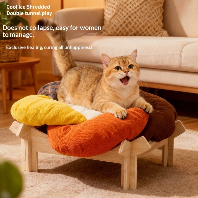 Cat resting in warm-color petal bed