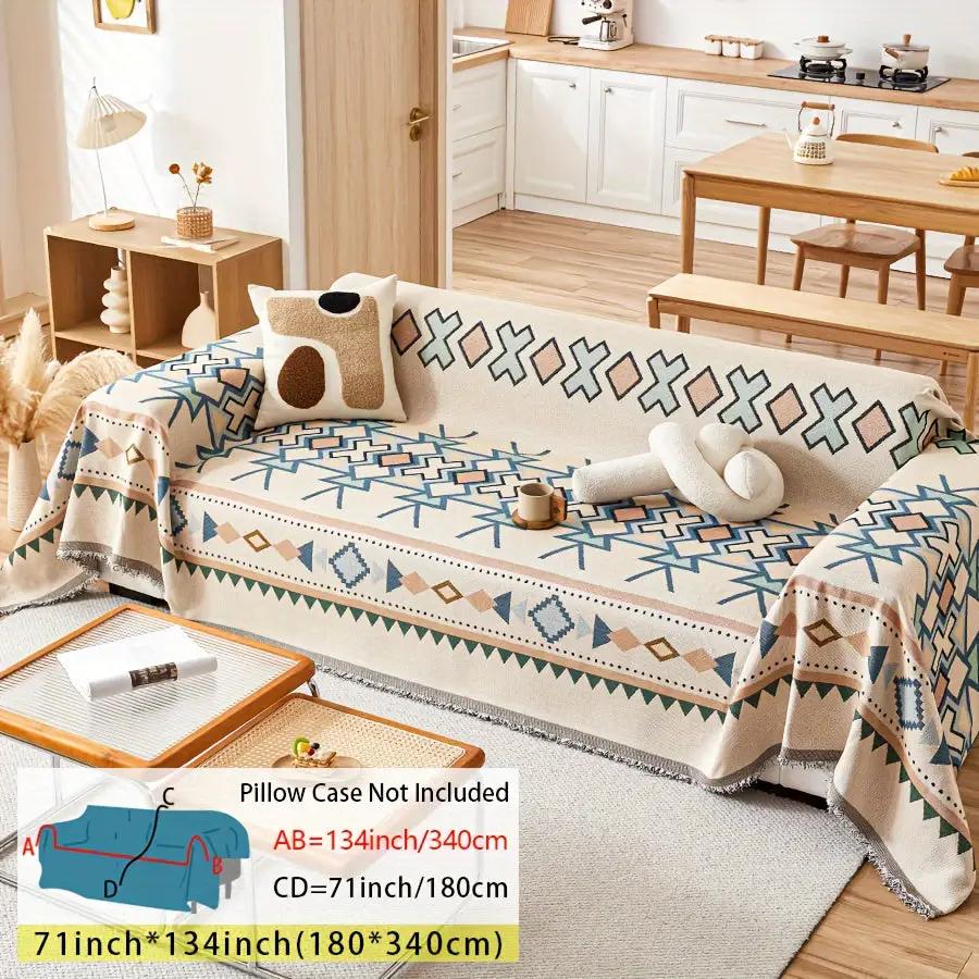 Extra Large Sofa Cover by topspet with beige geometric pattern, stretchable furniture protector