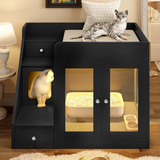 Hidden cat litter box enclosure designed as a stylish side table for pets with a hidden litter box compartment.