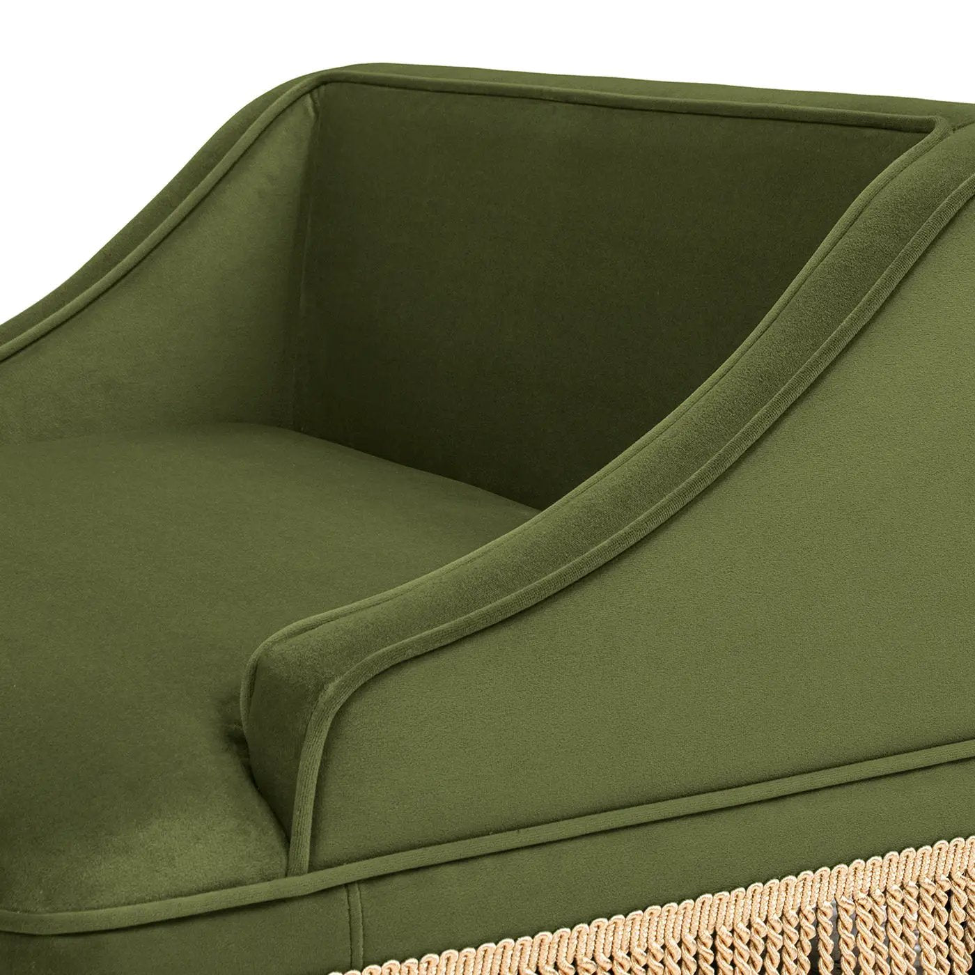 Duchess 33' Medium Princess Pet Bed Sofa with Fringe Skirt, Olive Green Velvet by HouseOfZazla